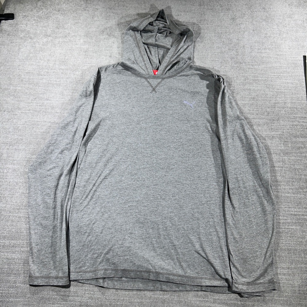 Puma Hooded Long Sleeve Shirt Mens XL Gray Good Lightweight Sport Lifestyle‎